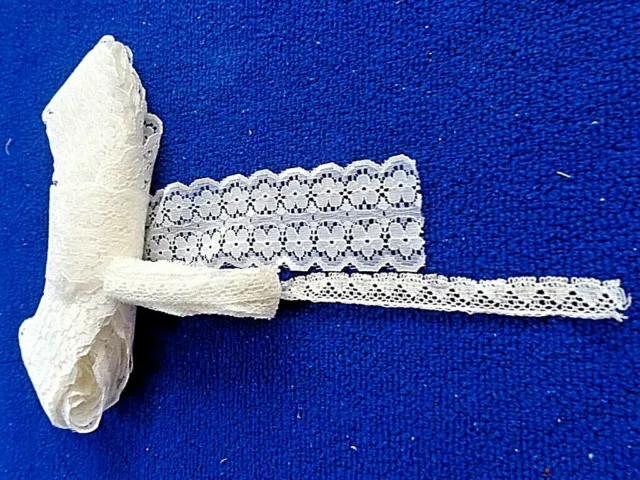 Weißes Baumwolle Spitzenbordüre Konvolut 335x1,5+1000x4 cm,  Puppenkleider, neu