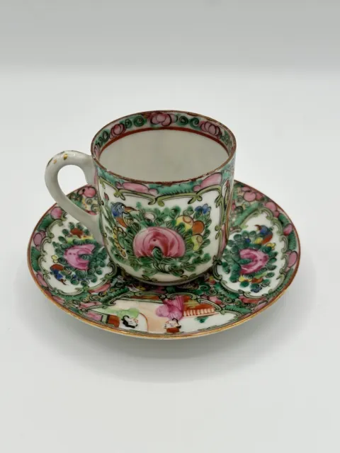 Chinese Rose Medallion Porcelain tea cup and plate, 5 available