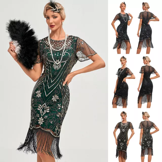 1920s Sequin Fringed Evening PROM Great Gatsby Ladies Flapper Dress PLUS SIZE uk