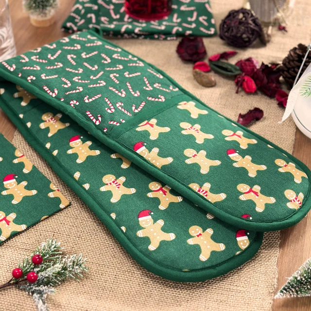 Guanto Natale Doppio Forno Uomo Pan di Zenzero Verde Cotone Guanti da Cucina di Natale Regalo
