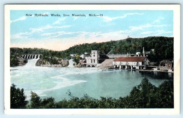 IRON MOUNTAIN Michigan MI - New HYDRAULIC WORKS c1920s Dickinson County Postcard