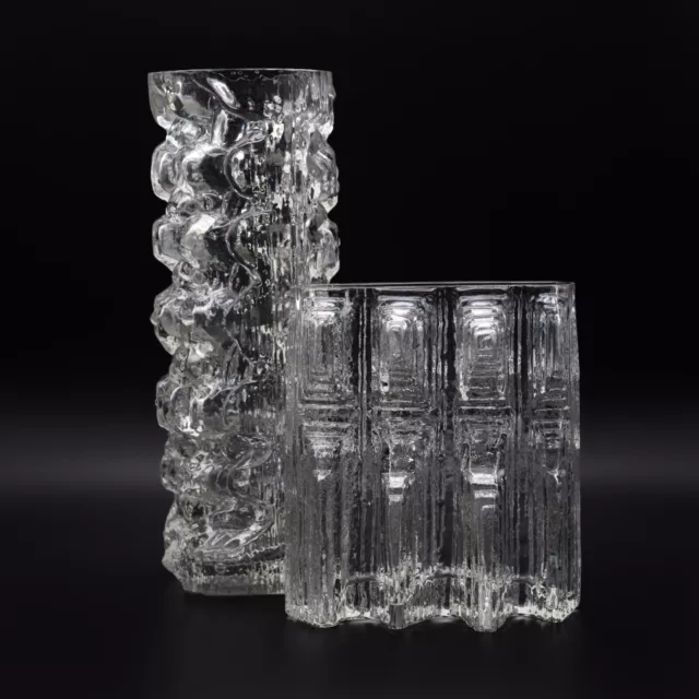 Rosenthal Martin Freyer Abstract Brutalist Op Art Glass Vase DUO "Glasstruktur"