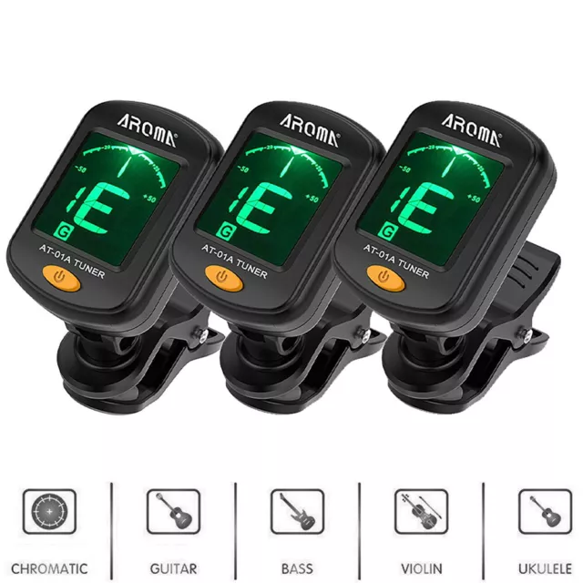 3X AROMA Guitar Tuner Clip-on LCD Display Chromatic Guitar Bass Ukulele Violin 2