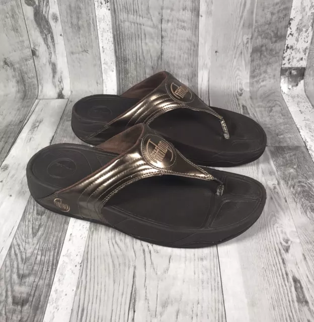 Fitflop Toe Post Sandals Womens UK 7 Gold Metallic Lulu Thong Comfort Holiday