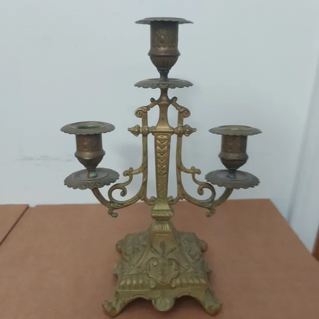 Vintage Candlestick 3 Candle Holder,Brass  ,11".