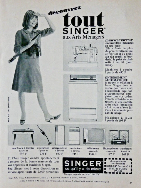 Publicité Presse 1964 Singer Machine A Tricoter A Coudre Aspirateur Électrophone