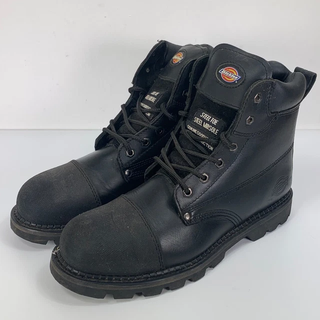 DICKIES CRAWFORD STEEL Toe Cap Safety Boots Work Black Leather Size UK