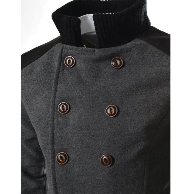 Mens Winter Warm Woolen Long Jacket Trench Coat Double Breasted Overcoat Outwear 7