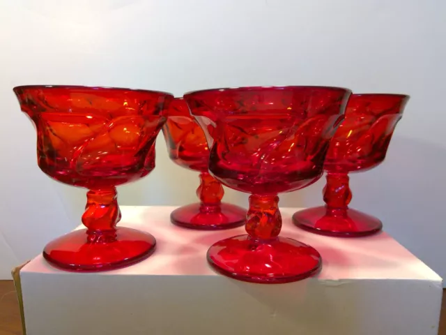 Set of 4 Fostoria Glass Jamestown Ruby Red 4 1/4" Champagne Tall Sherbet 2