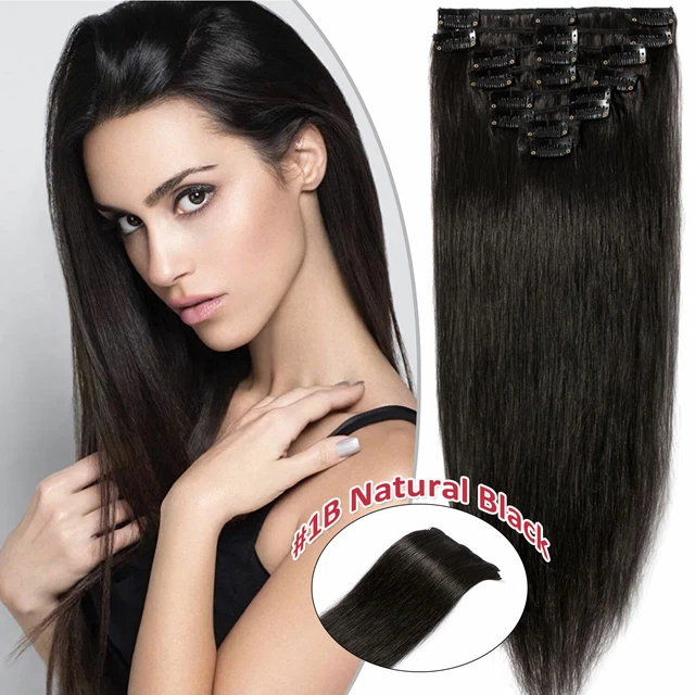Best Clip in Human Hair Extensions Full Head 100% Real Remy Hair Long Soft 8-24"