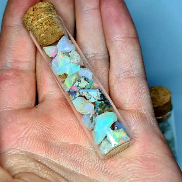 Dry Rough Opal Stones In Glass Jar - Top Quality Ethiopian Welo Opal FlashyFires