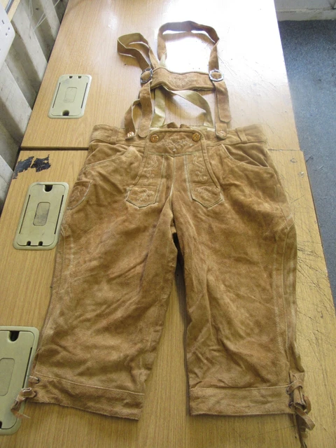 Vintage Austrian Trachten Lederhosen Octoberfest Leather Trousers Shorts Uk 37"