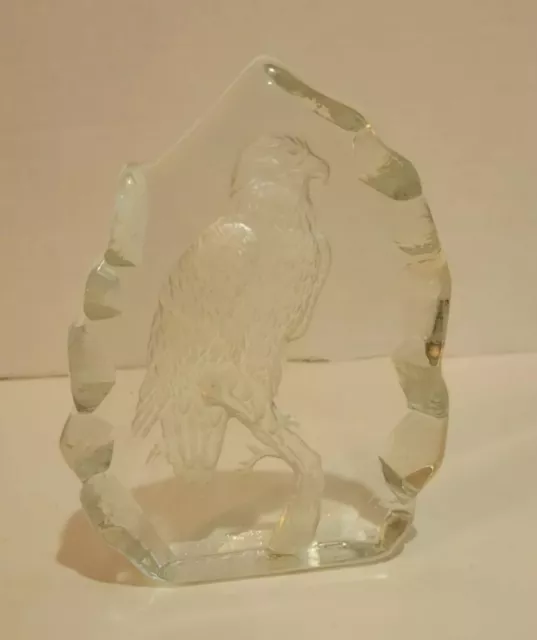 CRYSTAL SARMIS ROYAL Etched Carved Eagle Bird Sculpture Paperweight Romania 5" 3