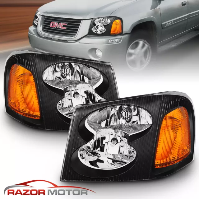 For GMC Envoy XL XUV Black Housing Amber Corner Bumper Headlights 2002-2009 2