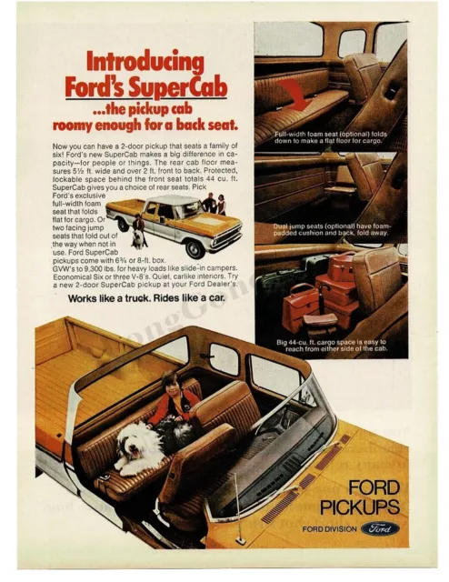 1974 FORD Supercab Yellow White Pickup Truck Cutaway View Sheepdog Vintage Ad