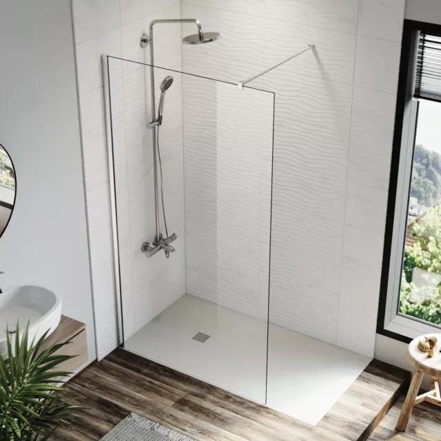 Walk In Frameless Shower Screen Shower Enclosure Fixed Panel Bathroom 100x200cm