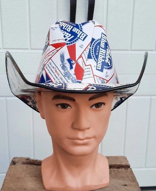 PBR Pabst Blue Ribbon Beer Cowboy Hat 4th of July Cardboard & Elastic Party Hat