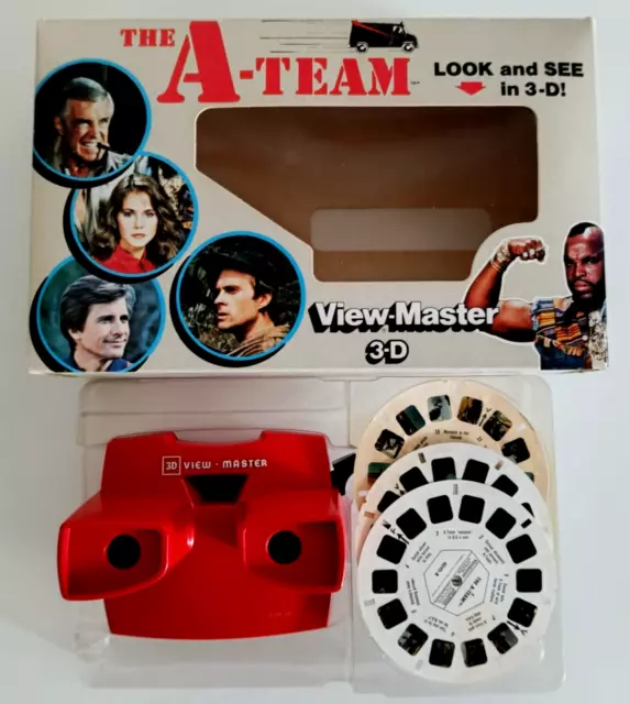 VIEW MASTER 3D STEREO ⭐ The A-TEAM ! ⭐ BETRACHTER + 3x Reels, Viewer Model J rot