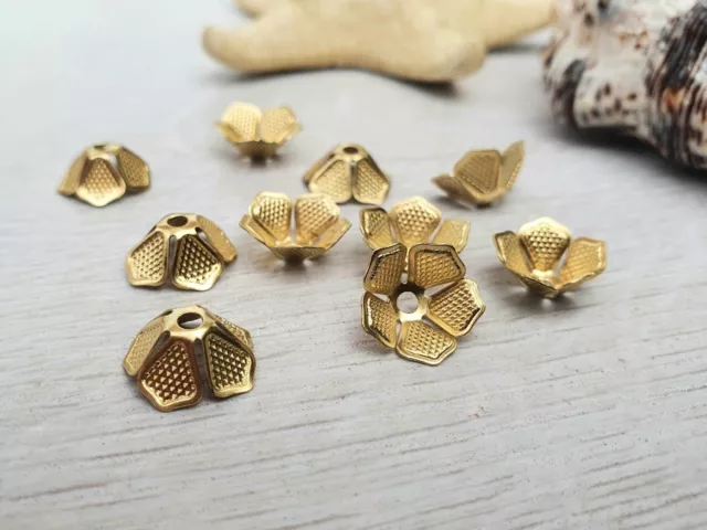 10pcs of 12mm Raw Brass Bead Caps | 5 Petal Flower Bead Caps | Flower