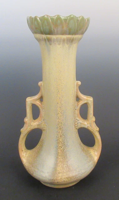 Belgium Art Pottery Nouveau Deco Modern Vase Crystalline Green & Yellow Ornate