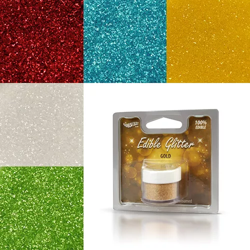 ESSBARER Glitzer Regenbogen Staub Kuchen dekorieren Cupcake funkeln 24 Farben 5g Netz