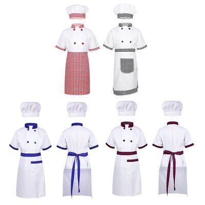 Bambini Ragazzi Ragazze Tuta uniforma Chef Cappello Grembiule Cappotto Vestito Cosplay Partito Costumi
