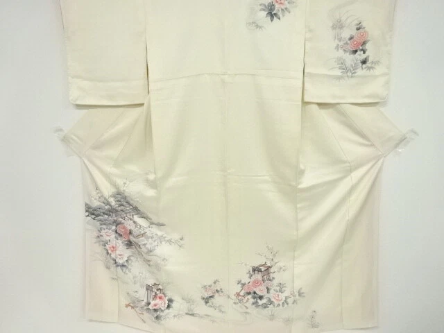40864# Japanese Kimono / Antique Kimono / Shochiikubai With Mandarin Ducks