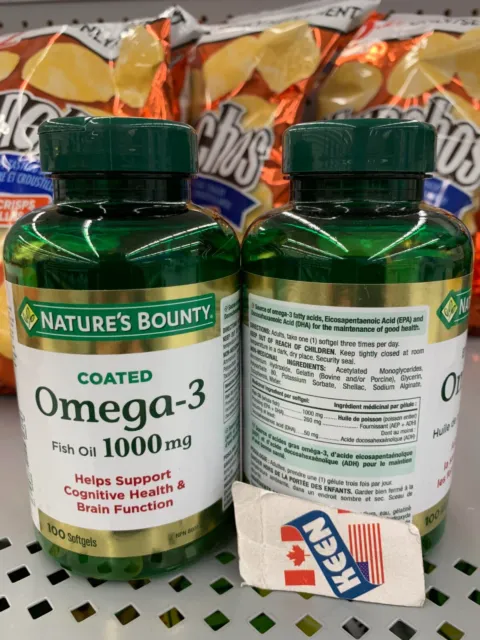 Nature's Bounty coated Omega-3 Fish Oil 1000mg 100 Softgels, Exp24JL