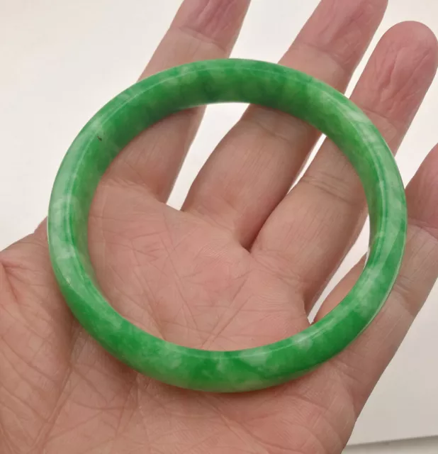 Beautiful Chinese Hand Carved Green White jade jadeite bracelet bangle 60mm