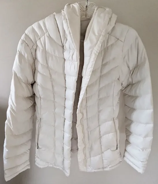 Patagonia women's Downtown Loft hood puffer jacket ivory size S small down coat