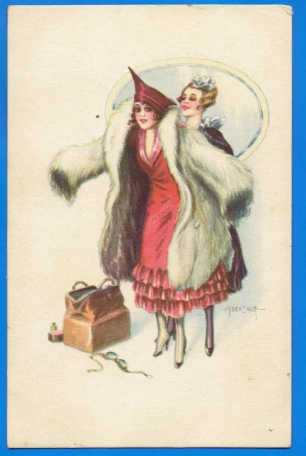 Cpa Illustrator A. Bertiglia - Young Woman Passing A Fur Coat
