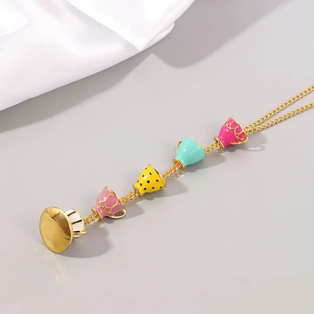5 Collares Taza de Té Tetera Colgante Suéter Cadena Aleación Joyería Accesorios