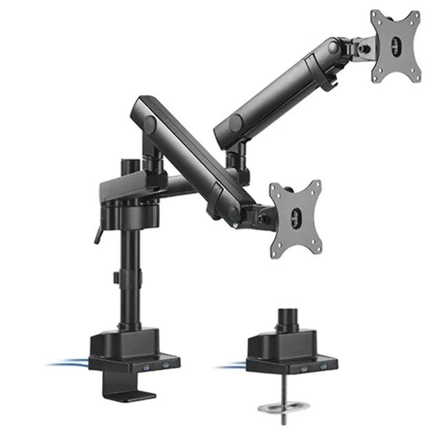 Brateck Dual Monitor Aluminum Slim Pole Held Mechanincal Spring Monitor Arm Fit