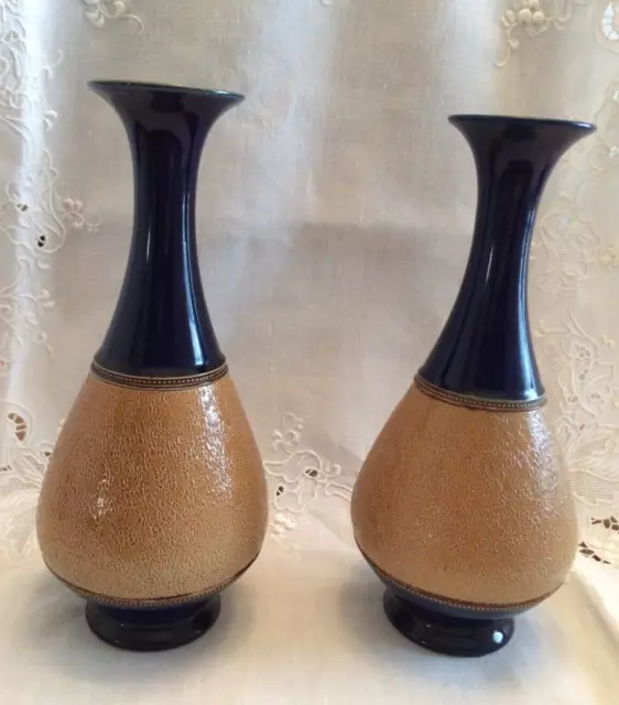 Matching Pair of Antique Royal Doulton Slaters Patent Pottery Vases