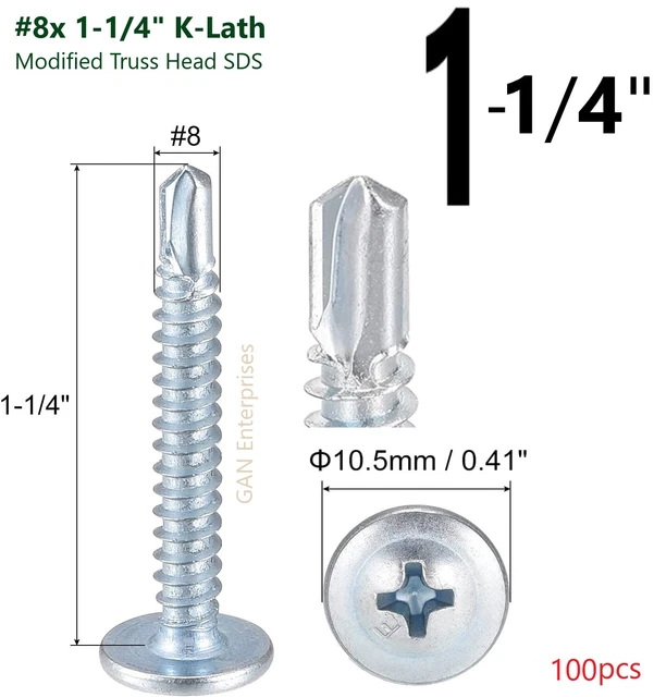 MODIFIED TRUSS HEAD Self Drilling Tapping Screws 8 X 1 1 4 K Lath 