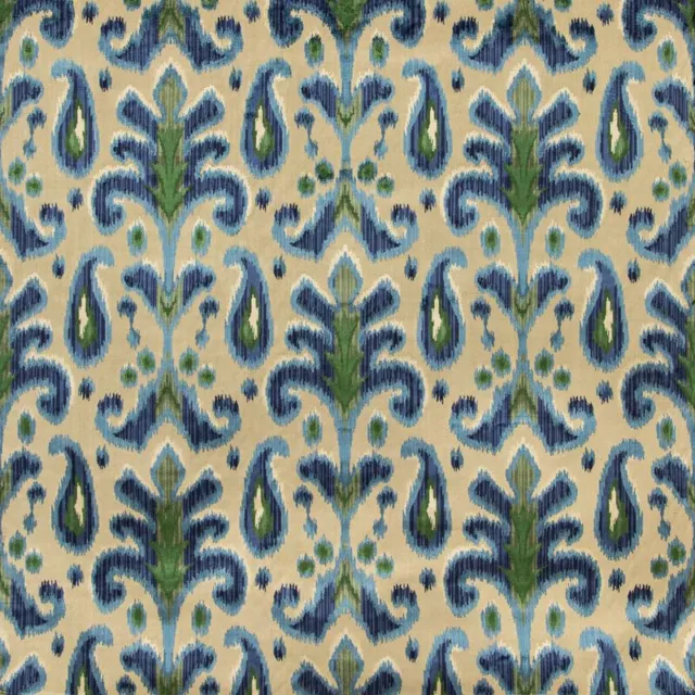 Lee Jofa Epingle Ikat Uphol Fabric - Bronwen Velvet Blue Green 2.25yd 2019123.53