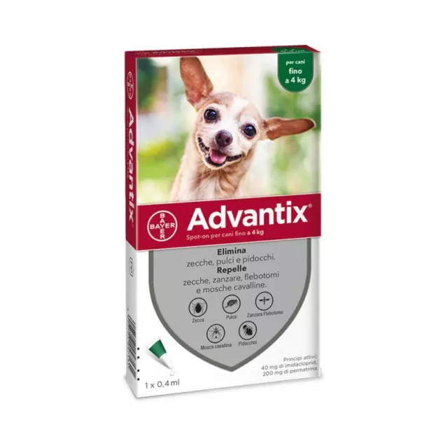 ADVANTIX BAYER SPOT-ON CANI da 0 a 4 kg SCAD 2025 - 4 pipette DA € 19,10 CAD.