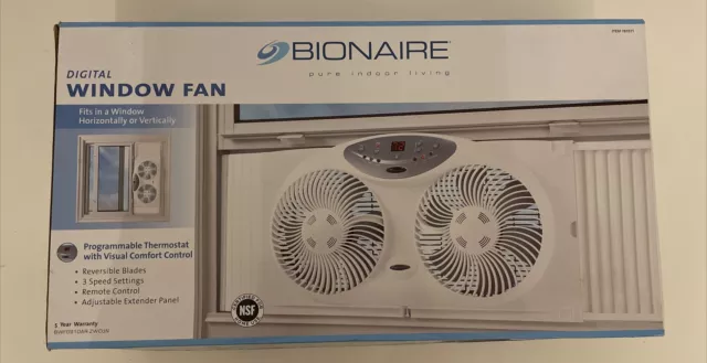 Bionaire Window Fan With Twin 8.5-Inch Reversible Airflow Blades Remote Control