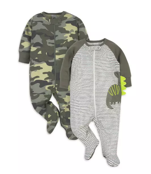 2 Pack Gerber Boys Sleep N Plays Dino Camo Sz Newborn New W/ Tags