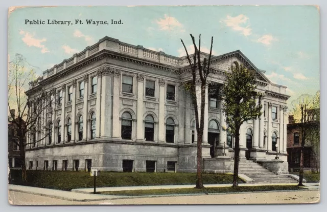 Fort Wayne IN Indiana Old Public Library Vintage Antique Postcard 1912