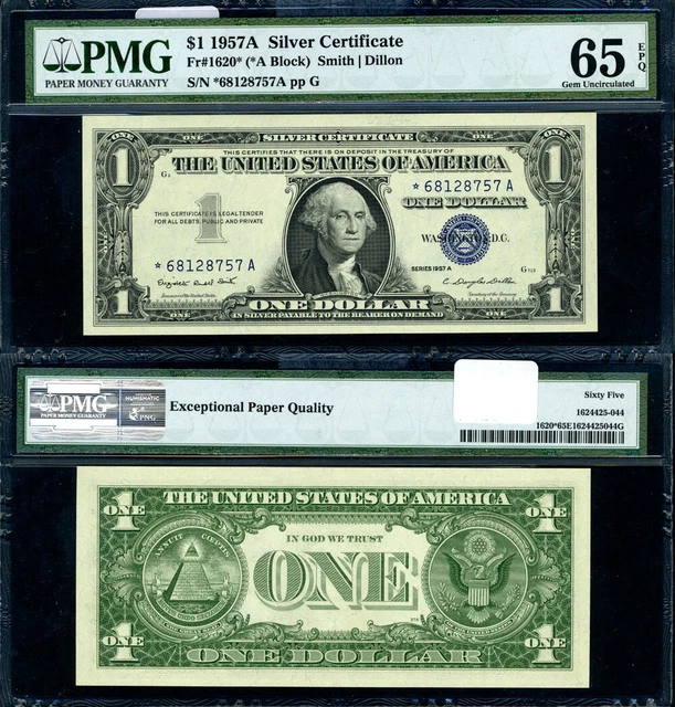 FR. 1620* $1 1957-A Silver Certificate *-A Block Gem PMG CU65 EPQ Star