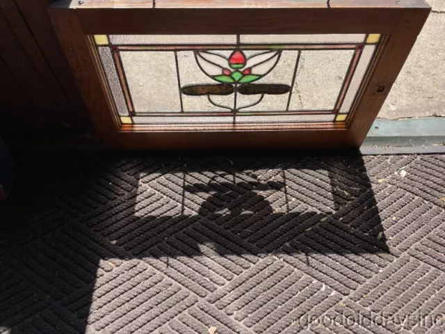 Antique Arts & Crafts Stained Leaded Glass Transom Window Circa 1915
