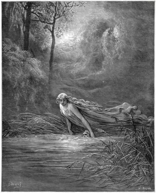 Purgatorio: Paradiso terrestre: Matelda, Dante nel Lete. Divina Commedia. 1880