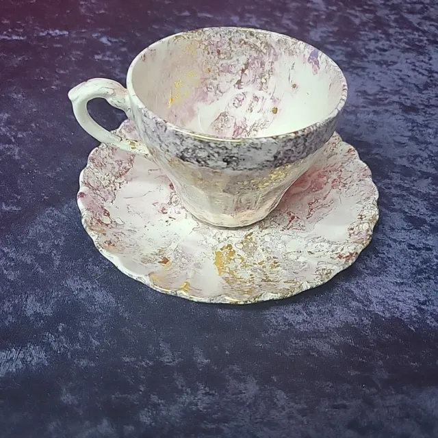 Vintage J&G Meakin England Classic White, Purple, Gold Tea Cup and Saucer China