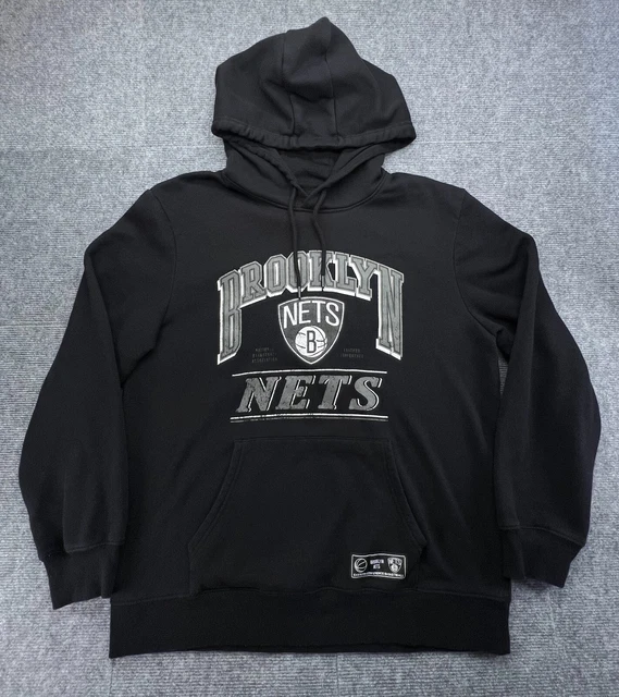 Vtg NBA Brooklyn Nets Eastern Conference Basketball Hoodie Mens 2XL Black Y2K