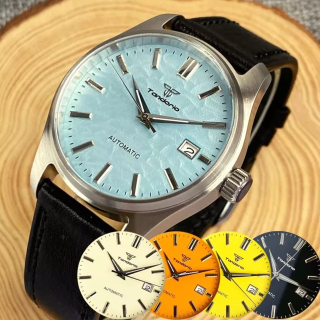 200m WR Tandorio Wave Stripe Dial Blue Yellow 39mm Automatic Pilot Watch for Men