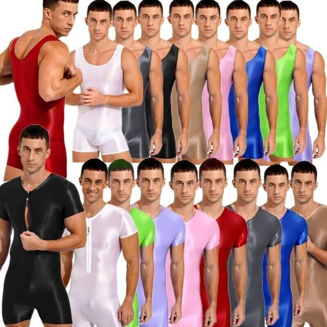 Mens Shiny Leather One-Piece Catsuit Wrestling Singlet Leotard - Foto 8
