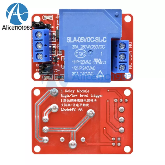 30A 5V 1-Channel Relay Module Board With Optocoupler H/L Level Triger