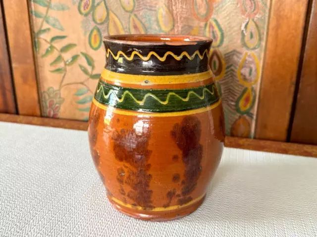 Vintage Greg Shooner Lead Glazed Redware Pottery Crock