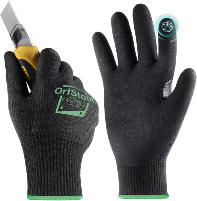 Cut Resistant Work Gloves, EN388 4X43F Level 6, Touchscreen, Sandy Nitrile Coat